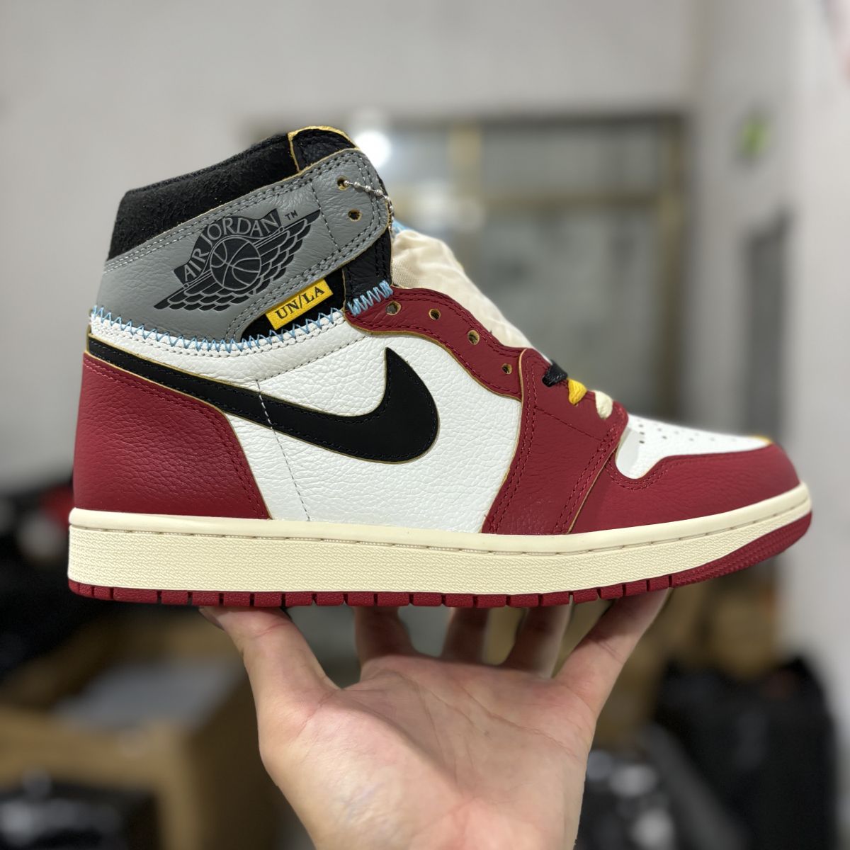 AJ1 UN/LA联名白红 特供LJR版‼️顶级品质Union LA x Jordan Air Jordan 1 乔1拼接联名防滑耐磨高帮复古篮球鞋HV8563-600