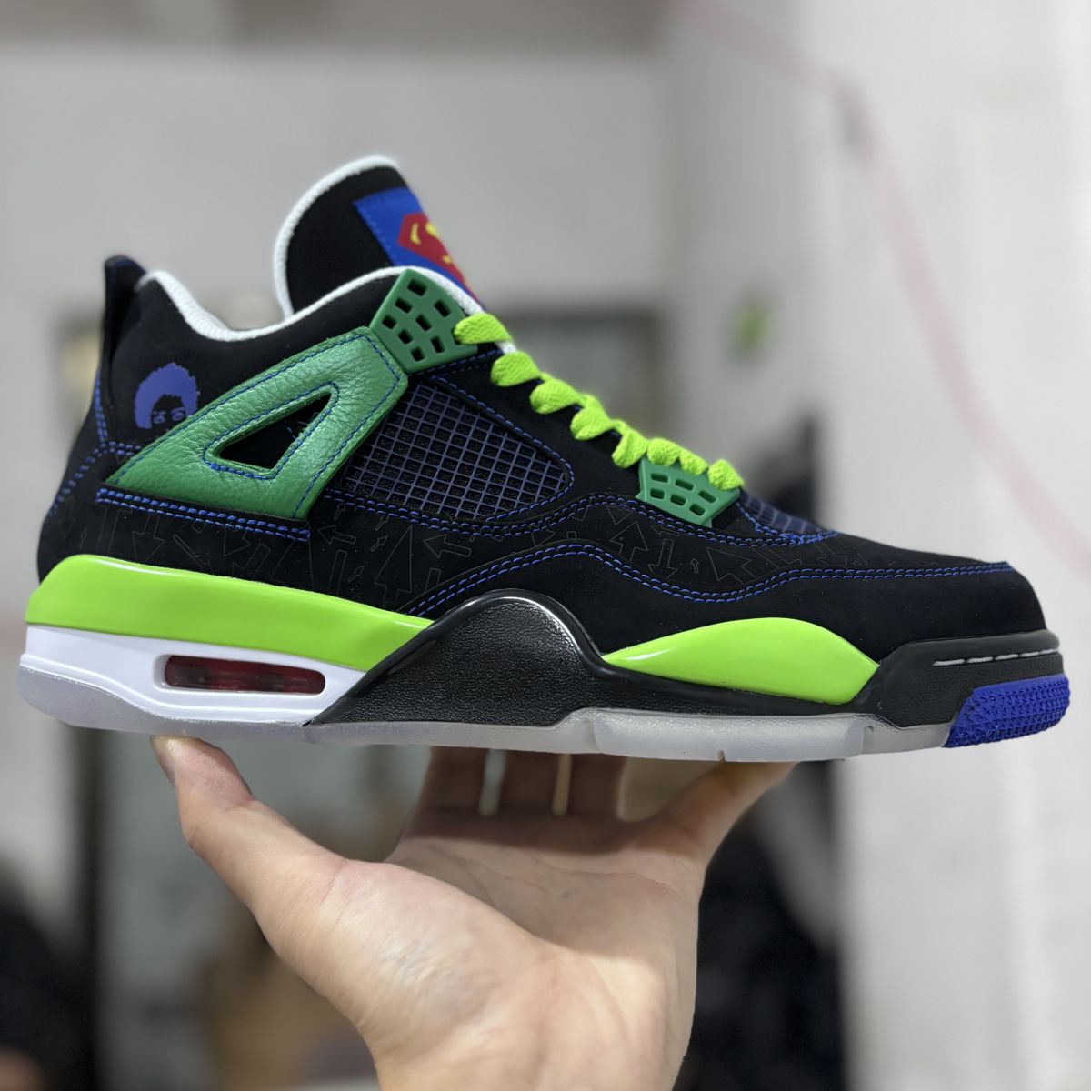 AJ4慈善 DG纯原⚡️Air Jordan 4 retro doernbehe 乔4 DB慈善 超人中帮复古篮球鞋男款黑蓝绿 308497-015尺码：40.5-48.5、有45.5